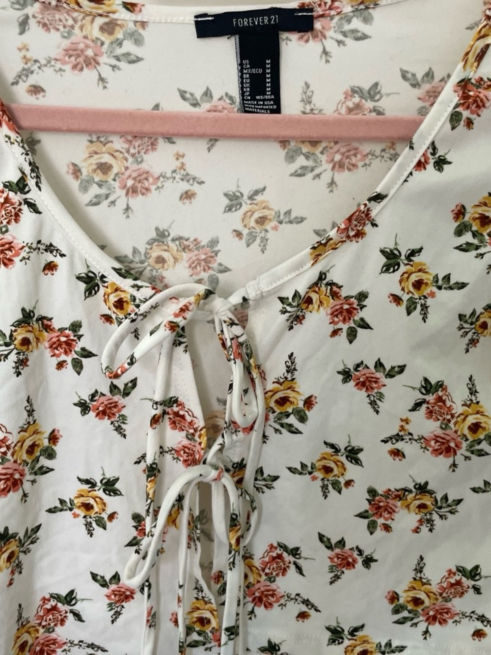 Forever 21 White Floral Tie-Front Crop Top